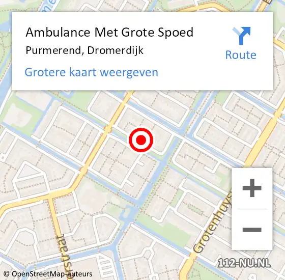 Locatie op kaart van de 112 melding: Ambulance Met Grote Spoed Naar Purmerend, Dromerdijk op 16 oktober 2023 14:21