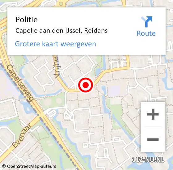 Locatie op kaart van de 112 melding: Politie Capelle aan den IJssel, Reidans op 16 oktober 2023 14:24