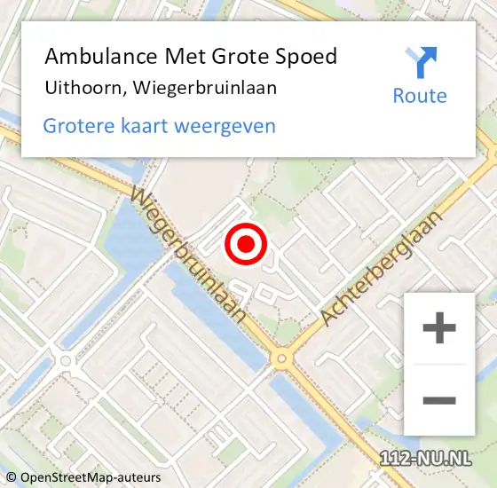 Locatie op kaart van de 112 melding: Ambulance Met Grote Spoed Naar Uithoorn, Wiegerbruinlaan op 16 oktober 2023 14:33