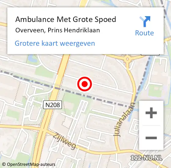 Locatie op kaart van de 112 melding: Ambulance Met Grote Spoed Naar Overveen, Prins Hendriklaan op 16 oktober 2023 14:42