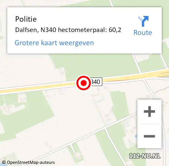 Locatie op kaart van de 112 melding: Politie Dalfsen, N340 hectometerpaal: 60,2 op 16 oktober 2023 14:47