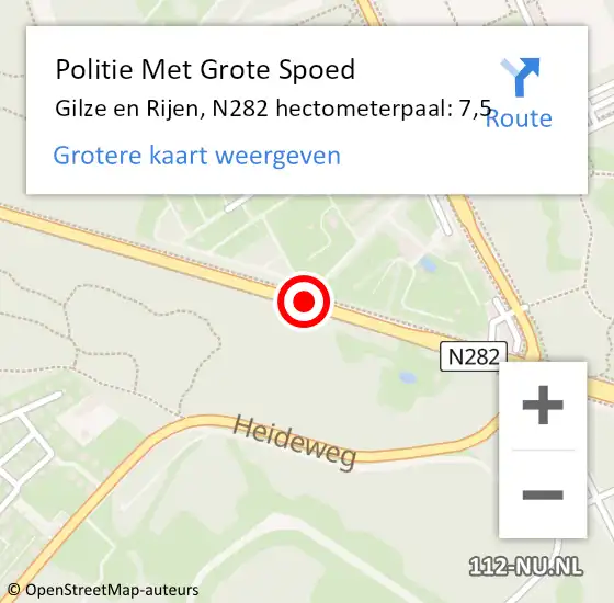 Locatie op kaart van de 112 melding: Politie Met Grote Spoed Naar Gilze en Rijen, N282 hectometerpaal: 7,5 op 16 oktober 2023 15:24