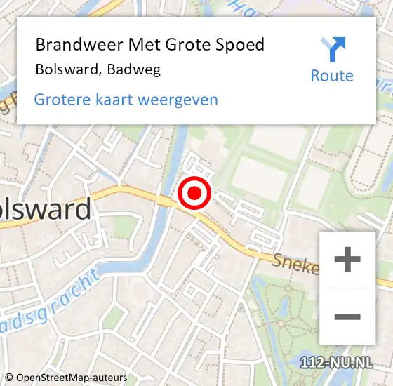 Locatie op kaart van de 112 melding: Brandweer Met Grote Spoed Naar Bolsward, Badweg op 16 oktober 2023 15:39