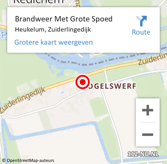 Locatie op kaart van de 112 melding: Brandweer Met Grote Spoed Naar Heukelum, Zuiderlingedijk op 16 oktober 2023 15:46