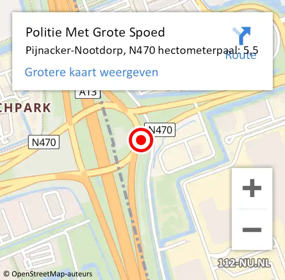Locatie op kaart van de 112 melding: Politie Met Grote Spoed Naar Pijnacker-Nootdorp, N470 hectometerpaal: 5,5 op 16 oktober 2023 15:47