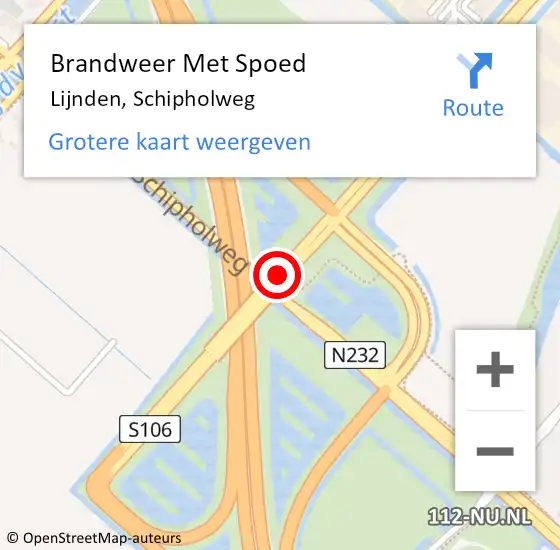 Locatie op kaart van de 112 melding: Brandweer Met Spoed Naar Lijnden, Schipholweg op 16 oktober 2023 16:08