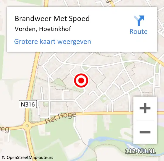 Locatie op kaart van de 112 melding: Brandweer Met Spoed Naar Vorden, Hoetinkhof op 16 oktober 2023 16:32