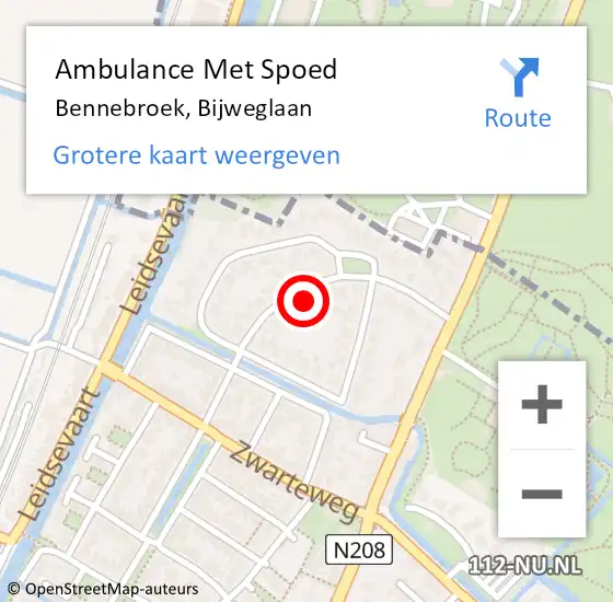 Locatie op kaart van de 112 melding: Ambulance Met Spoed Naar Bennebroek, Bijweglaan op 16 oktober 2023 16:32