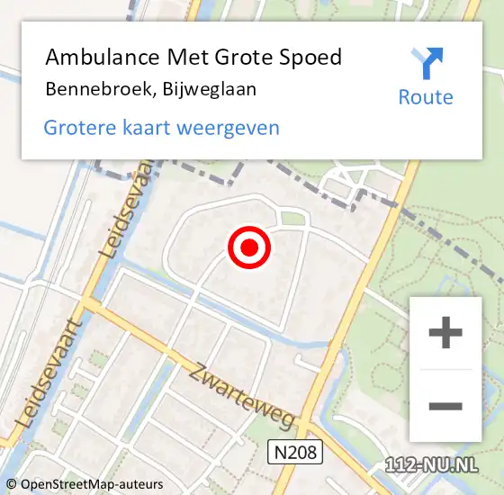 Locatie op kaart van de 112 melding: Ambulance Met Grote Spoed Naar Bennebroek, Bijweglaan op 16 oktober 2023 16:34