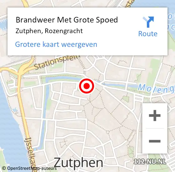 Locatie op kaart van de 112 melding: Brandweer Met Grote Spoed Naar Zutphen, Rozengracht op 11 september 2014 19:12