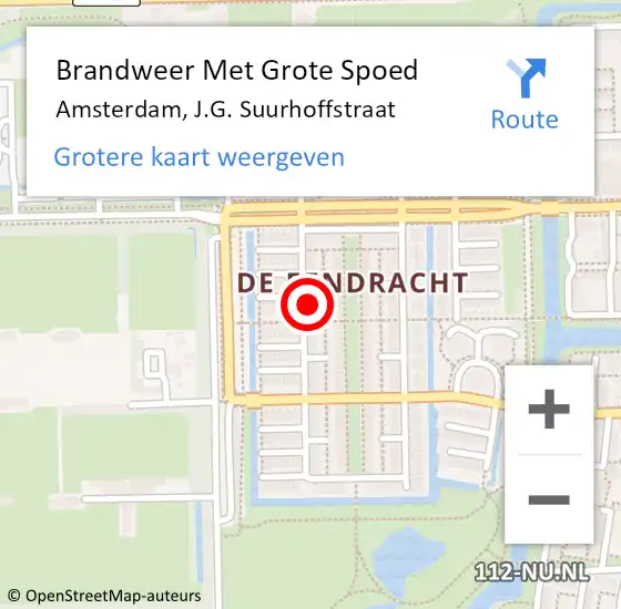 Locatie op kaart van de 112 melding: Brandweer Met Grote Spoed Naar Amsterdam, J.G. Suurhoffstraat op 16 oktober 2023 16:37