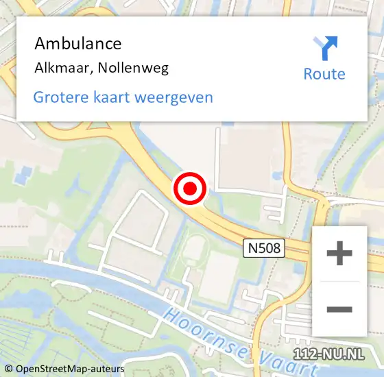 Locatie op kaart van de 112 melding: Ambulance Alkmaar, Nollenweg op 16 oktober 2023 16:40
