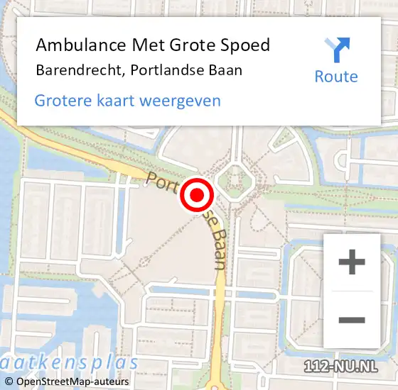 Locatie op kaart van de 112 melding: Ambulance Met Grote Spoed Naar Barendrecht, Portlandse Baan op 16 oktober 2023 16:43