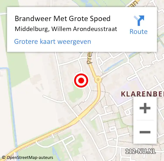 Locatie op kaart van de 112 melding: Brandweer Met Grote Spoed Naar Middelburg, Willem Arondeusstraat op 16 oktober 2023 17:12