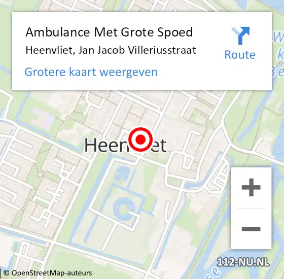 Locatie op kaart van de 112 melding: Ambulance Met Grote Spoed Naar Heenvliet, Jan Jacob Villeriusstraat op 16 oktober 2023 17:12