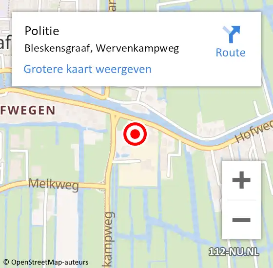 Locatie op kaart van de 112 melding: Politie Bleskensgraaf, Wervenkampweg op 16 oktober 2023 17:22