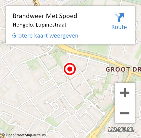 Locatie op kaart van de 112 melding: Brandweer Met Spoed Naar Hengelo, Lupinestraat op 16 oktober 2023 17:37