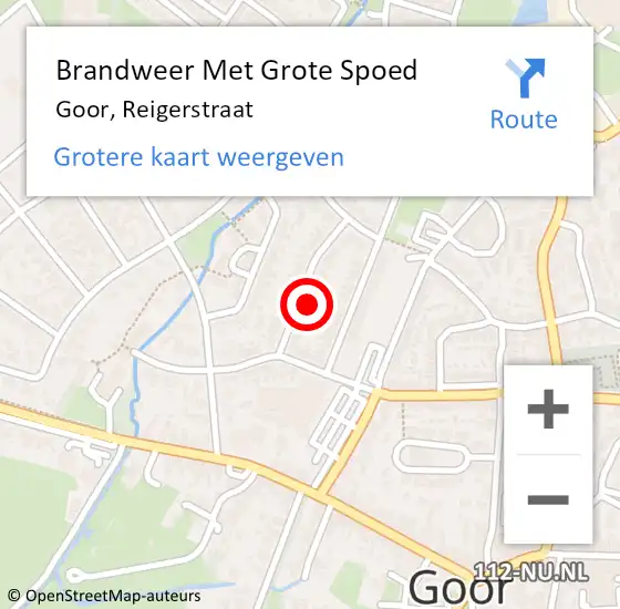 Locatie op kaart van de 112 melding: Brandweer Met Grote Spoed Naar Goor, Reigerstraat op 16 oktober 2023 18:03