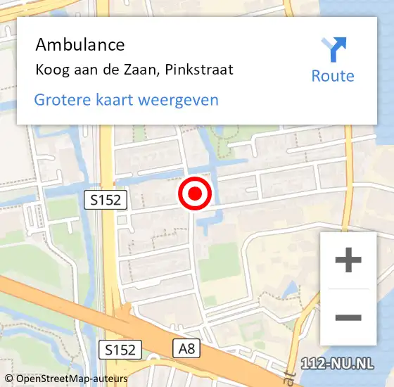 Locatie op kaart van de 112 melding: Ambulance Koog aan de Zaan, Pinkstraat op 16 oktober 2023 18:04