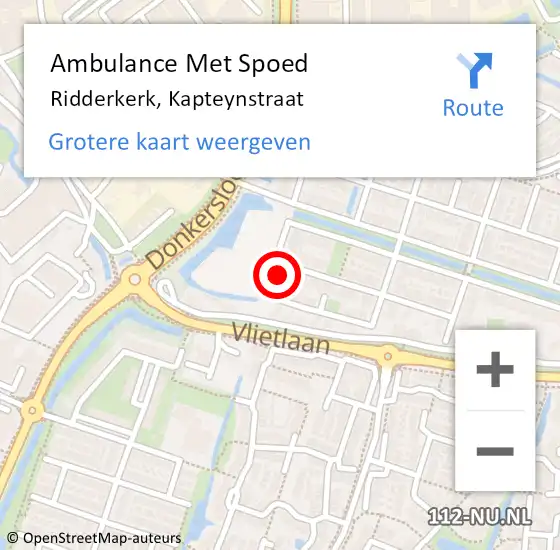 Locatie op kaart van de 112 melding: Ambulance Met Spoed Naar Ridderkerk, Kapteynstraat op 16 oktober 2023 18:37