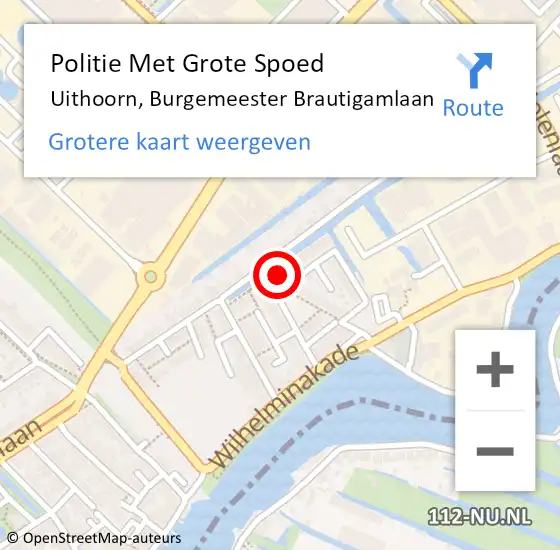 Locatie op kaart van de 112 melding: Politie Met Grote Spoed Naar Uithoorn, Burgemeester Brautigamlaan op 16 oktober 2023 18:58