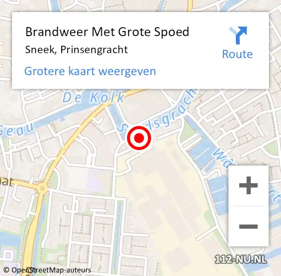 Locatie op kaart van de 112 melding: Brandweer Met Grote Spoed Naar Sneek, Prinsengracht op 16 oktober 2023 19:06