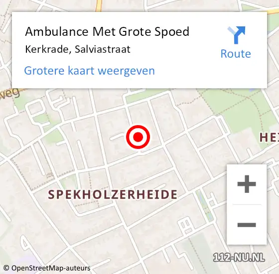 Locatie op kaart van de 112 melding: Ambulance Met Grote Spoed Naar Kerkrade, Salviastraat op 11 september 2014 19:35