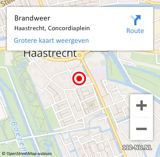 Locatie op kaart van de 112 melding: Brandweer Haastrecht, Concordiaplein op 16 oktober 2023 19:35