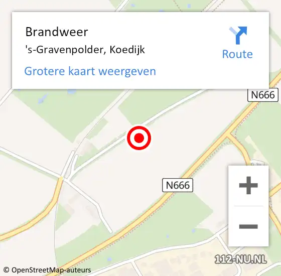Locatie op kaart van de 112 melding: Brandweer 's-Gravenpolder, Koedijk op 16 oktober 2023 19:46