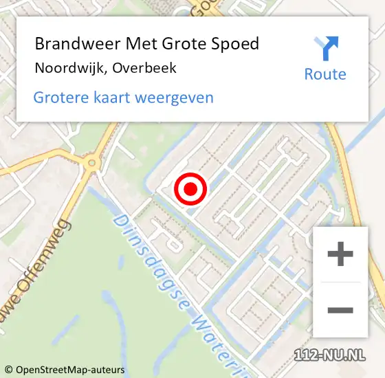 Locatie op kaart van de 112 melding: Brandweer Met Grote Spoed Naar Noordwijk, Overbeek op 16 oktober 2023 19:53