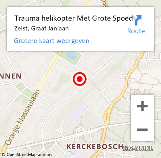 Locatie op kaart van de 112 melding: Trauma helikopter Met Grote Spoed Naar Zeist, Graaf Janlaan op 16 oktober 2023 20:20