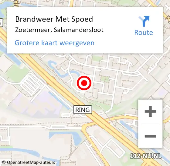 Locatie op kaart van de 112 melding: Brandweer Met Spoed Naar Zoetermeer, Salamandersloot op 16 oktober 2023 20:29