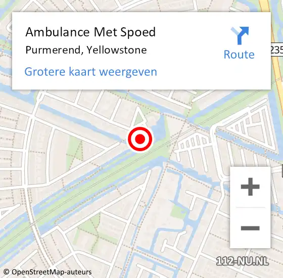 Locatie op kaart van de 112 melding: Ambulance Met Spoed Naar Purmerend, Yellowstone op 16 oktober 2023 20:42