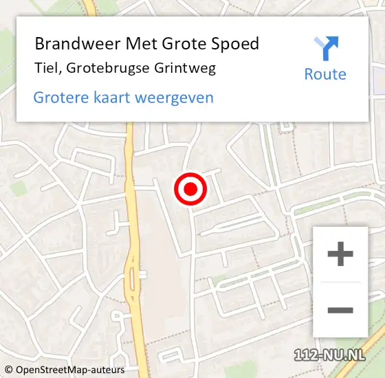 Locatie op kaart van de 112 melding: Brandweer Met Grote Spoed Naar Tiel, Grotebrugse Grintweg op 16 oktober 2023 20:52