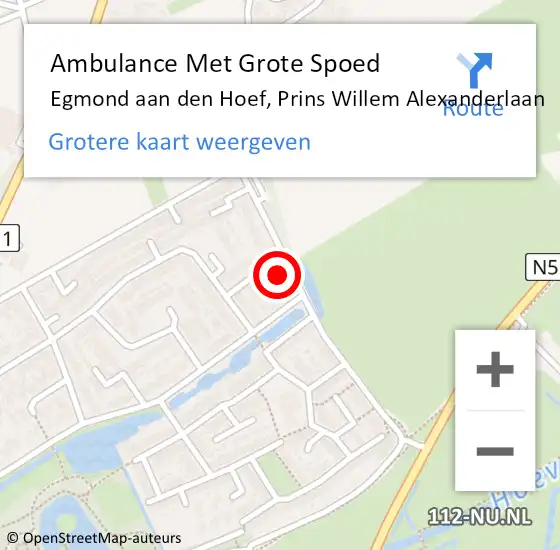 Locatie op kaart van de 112 melding: Ambulance Met Grote Spoed Naar Egmond aan den Hoef, Prins Willem Alexanderlaan op 16 oktober 2023 20:56