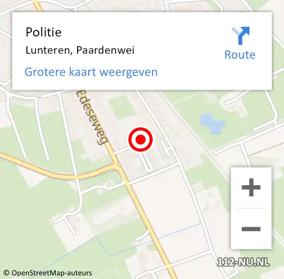 Locatie op kaart van de 112 melding: Politie Lunteren, Paardenwei op 16 oktober 2023 21:05