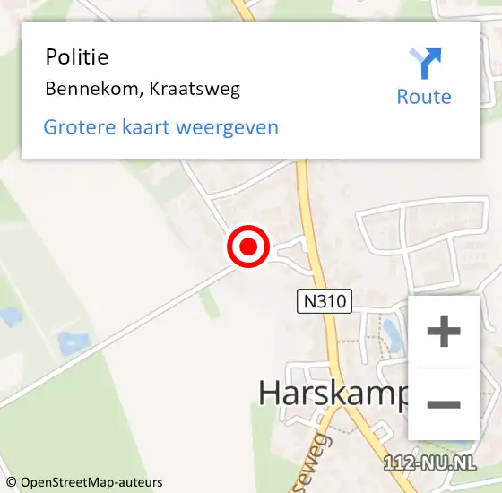 Locatie op kaart van de 112 melding: Politie Bennekom, Kraatsweg op 16 oktober 2023 21:29