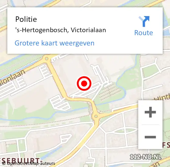 Locatie op kaart van de 112 melding: Politie 's-Hertogenbosch, Victorialaan op 16 oktober 2023 21:38