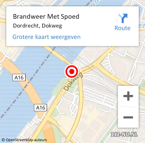 Locatie op kaart van de 112 melding: Brandweer Met Spoed Naar Dordrecht, Dokweg op 16 oktober 2023 21:45