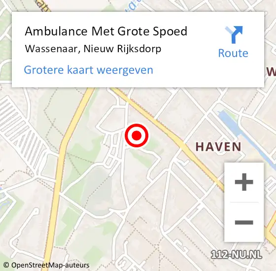 Locatie op kaart van de 112 melding: Ambulance Met Grote Spoed Naar Wassenaar, Nieuw Rijksdorp op 16 oktober 2023 21:45