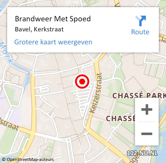 Locatie op kaart van de 112 melding: Brandweer Met Spoed Naar Bavel, Kerkstraat op 16 oktober 2023 21:47
