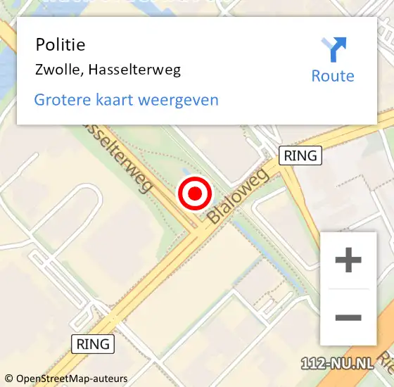 Locatie op kaart van de 112 melding: Politie Zwolle, Hasselterweg op 16 oktober 2023 22:04