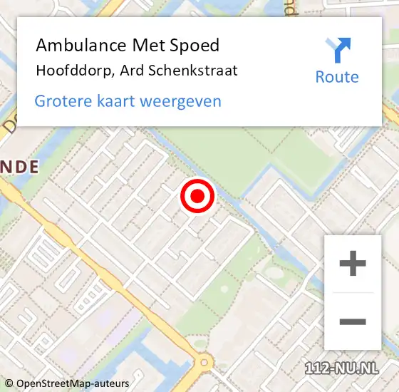 Locatie op kaart van de 112 melding: Ambulance Met Spoed Naar Hoofddorp, Ard Schenkstraat op 16 oktober 2023 22:47