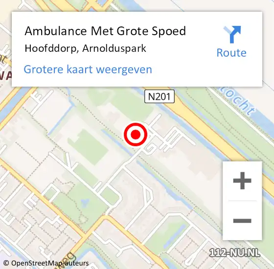 Locatie op kaart van de 112 melding: Ambulance Met Grote Spoed Naar Hoofddorp, Arnolduspark op 16 oktober 2023 22:52