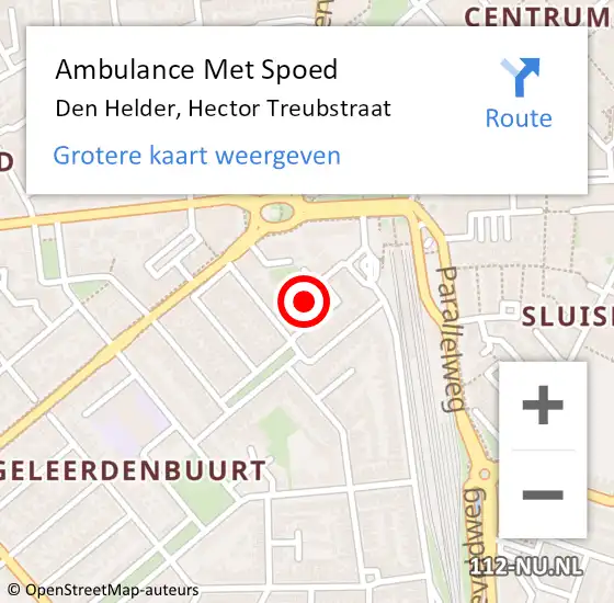 Locatie op kaart van de 112 melding: Ambulance Met Spoed Naar Den Helder, Hector Treubstraat op 16 oktober 2023 23:29
