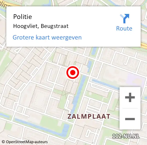 Locatie op kaart van de 112 melding: Politie Hoogvliet, Beugstraat op 16 oktober 2023 23:36