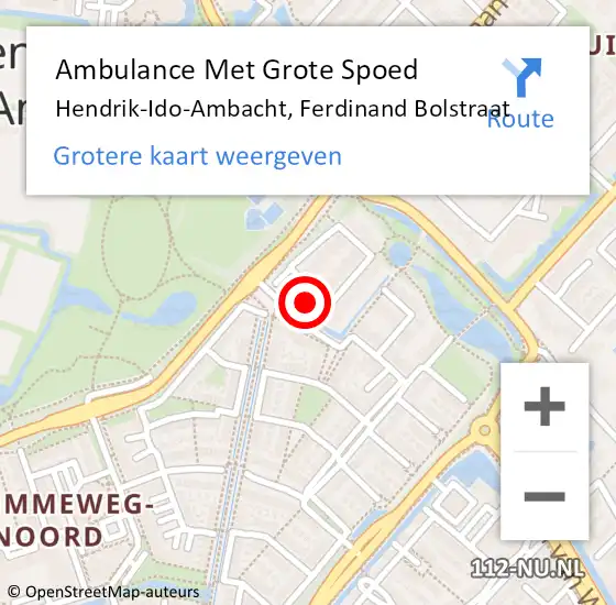 Locatie op kaart van de 112 melding: Ambulance Met Grote Spoed Naar Hendrik-Ido-Ambacht, Ferdinand Bolstraat op 16 oktober 2023 23:37