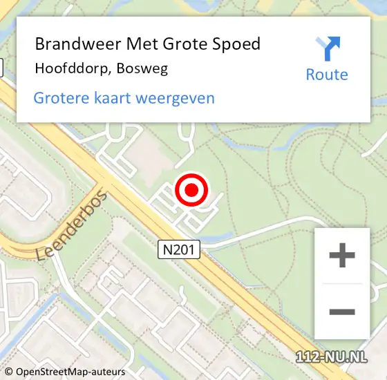 Locatie op kaart van de 112 melding: Brandweer Met Grote Spoed Naar Hoofddorp, Bosweg op 17 oktober 2023 00:21