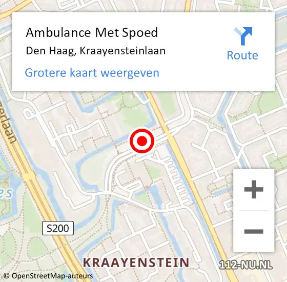 Locatie op kaart van de 112 melding: Ambulance Met Spoed Naar Den Haag, Kraayensteinlaan op 17 oktober 2023 00:45