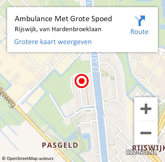 Locatie op kaart van de 112 melding: Ambulance Met Grote Spoed Naar Rijswijk, van Hardenbroeklaan op 17 oktober 2023 00:57